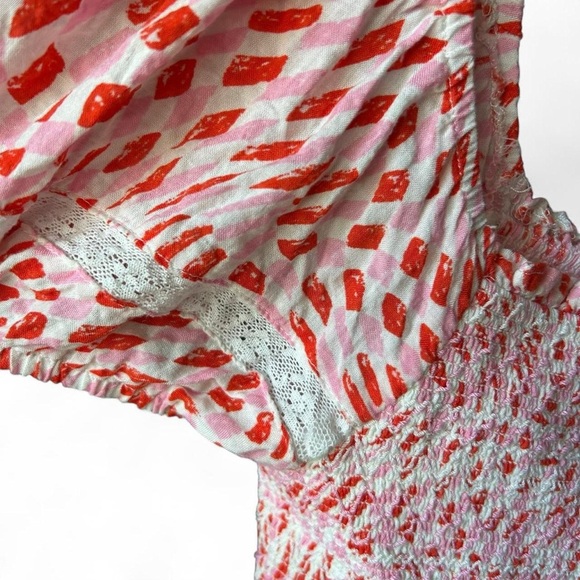 Reset- Pink & Red Smocked Peasant Crop Top | Boho Vibes | Size M ❤️🌸 - Picture 6 of 8